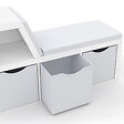 ID MARKET - Bibliothèque banc OSCAR 4 cases avec coussins gris et bacs tissus 102 cm blanc - vignette