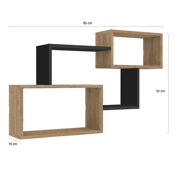 ID MARKET - Etagère murale double position LOUANE bois façon hêtre et noir - large