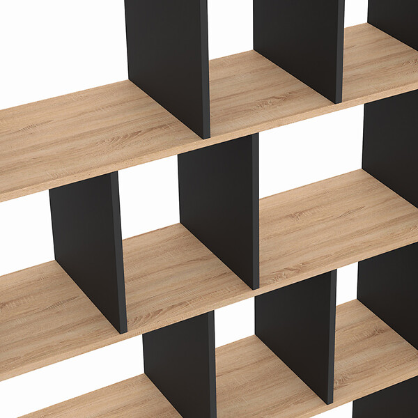ID MARKET - Etagère bibliothèque JENA 4 niveaux noir et effet bois 143 cm - large