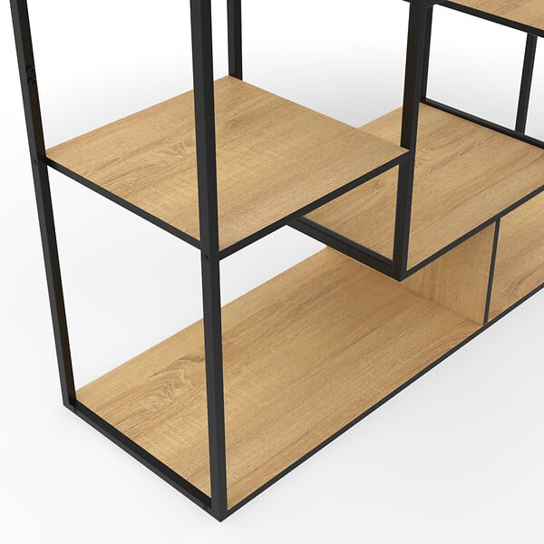 ID MARKET - Etagère bibliothèque DETROIT avec 11 compartiments design industriel 143 cm - large