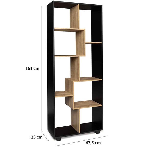 ID MARKET - Etagère à double position TANIA bois noir et imitation hêtre L.161 cm - large