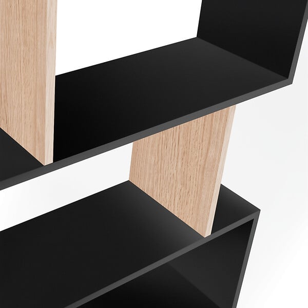 ID MARKET - Etagère bibliothèque SOFIA forme S bois façon hêtre et noir 189 cm - large