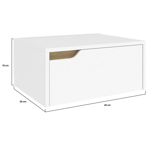 ID MARKET - Lot de 2 tables de chevet murales HELSINKI scandinaves 1 tiroir étagère suspendue blanc - large