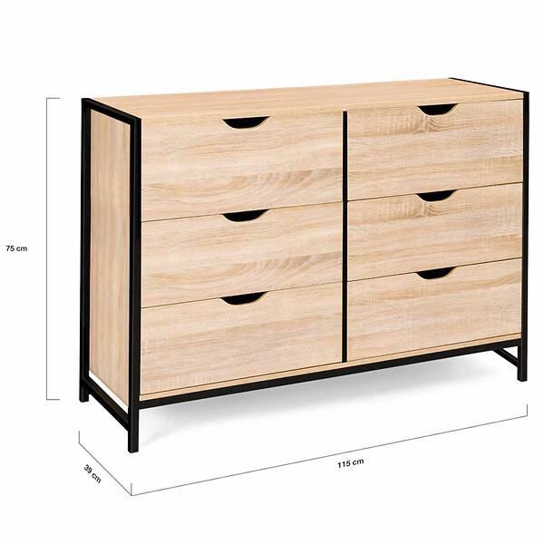 ID MARKET - Commode 6 tiroirs DETROIT 115 cm design industriel - large