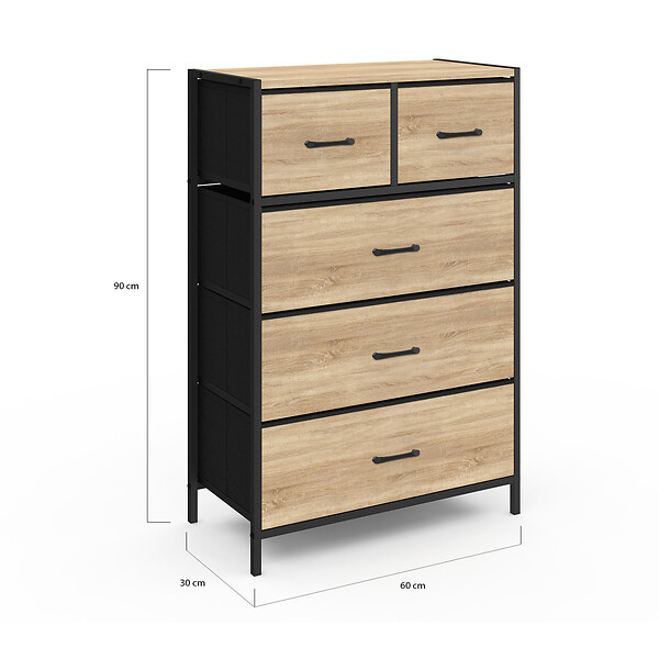ID MARKET - Chiffonnier 5 tiroirs en tissu UTAH 60 cm commode semainier design industriel - large