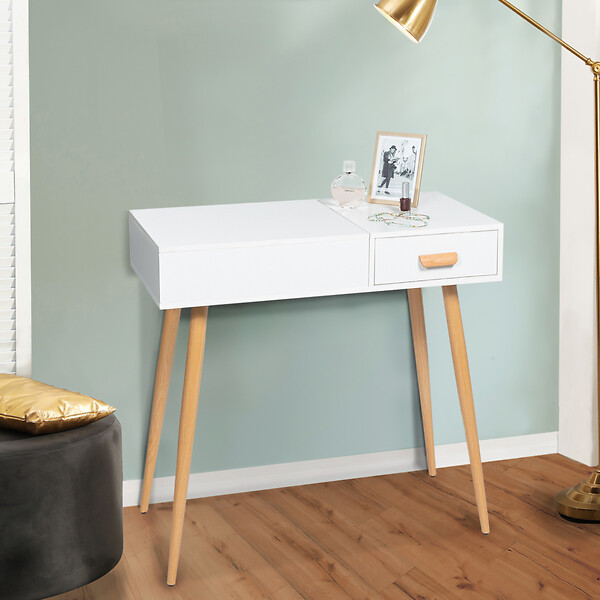ID MARKET - Coiffeuse scandinave LISA miroir rabattable blanche - large