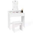 ID MARKET - Coiffeuse ZELIA 3 miroirs avec 4 niches, 1 tiroir et tabouret - vignette
