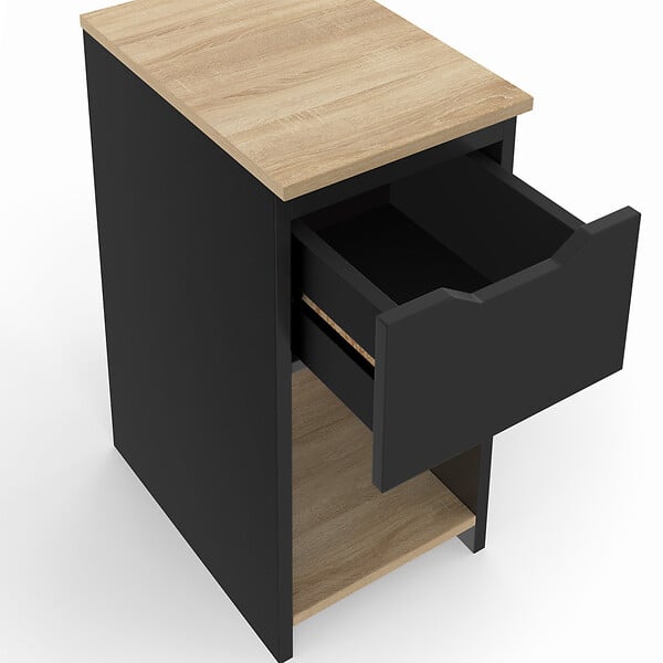 ID MARKET - Lot de 2 tables de chevet étroites ANOUK 1 tiroir avec niche noir et bois - large