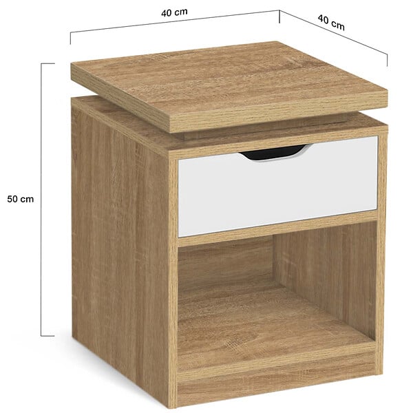 ID MARKET - Lot de 2 tables de chevet LUNA à LEDS 1 tiroir avec niche hêtre et blanc - large