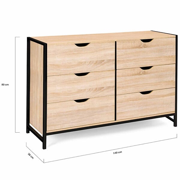 ID MARKET - Commode 6 tiroirs DETROIT XXL 140 cm design industriel - large