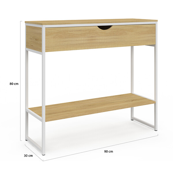 ID MARKET - Console 1 tiroir DETROIT 1 étagère design industriel bois et métal blanc - large
