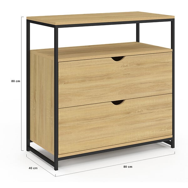 ID MARKET - Commode 2 tiroirs DETROIT 80 cm design industriel avec étagère - large