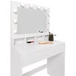 ID MARKET - Coiffeuse ZELIA miroir LED avec 4 niches, 1 tiroir et tabouret - vignette