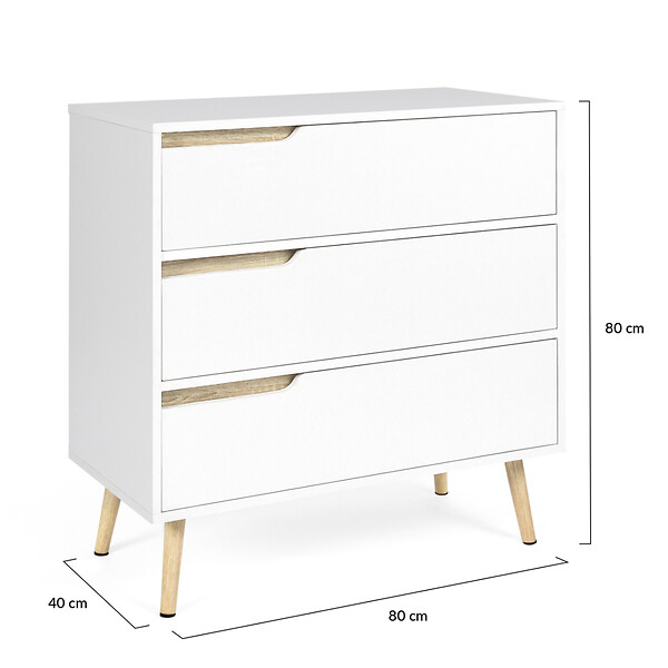 ID MARKET - Commode 3 tiroirs HELSINKI 80 cm scandinave blanc - large