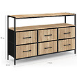 ID MARKET - Commode 6 tiroirs en tissu UTAH 115 CM avec niche effet lattes meuble de rangement design industriel - vignette