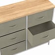 ID MARKET - Commode 6 tiroirs en tissu ALTA 80 cm gris clair et plateau effet bois design industriel - vignette