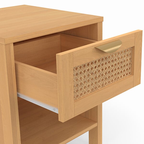 ID MARKET - Lot de 2 tables de chevet EDHEN 1 tiroir avec niche cannage et bois - large
