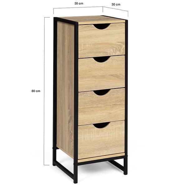 ID MARKET - Meuble d'appoint 4 tiroirs DETROIT 30 cm chiffonnier pour entrée salle de bain design industriel - large