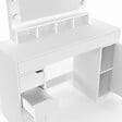ID MARKET - Coiffeuse ZELIA blanche miroir LED avec 4 niches, 5 tiroirs, 1 caisson de rangement et tabouret rembourré - vignette