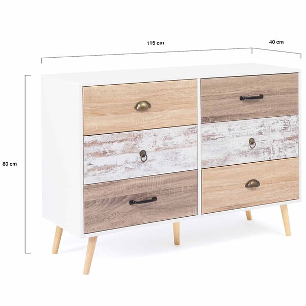 ID MARKET - Commode 6 tiroirs BAHIA 115 cm scandinave - large
