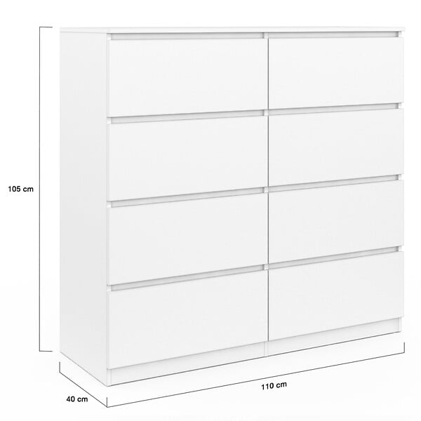 ID MARKET - Commode 8 tiroirs TOMI 110 cm bois blanc - large