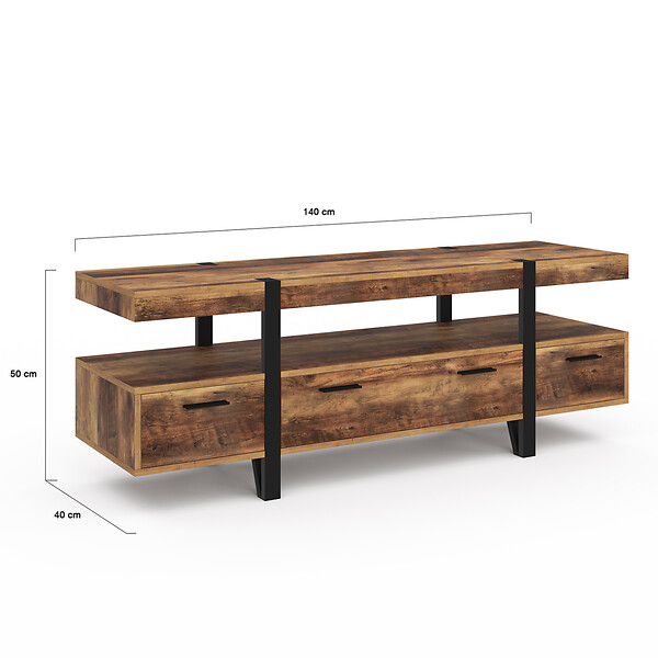 ID MARKET - Meuble TV 140 cm AUSTRIA avec tiroirs bois pieds épingle - large