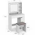 ID MARKET - Coiffeuse ZELIA blanche miroir LED avec rangement, 1 tiroir, 1 caisson de rangement et tabouret rembourré - vignette