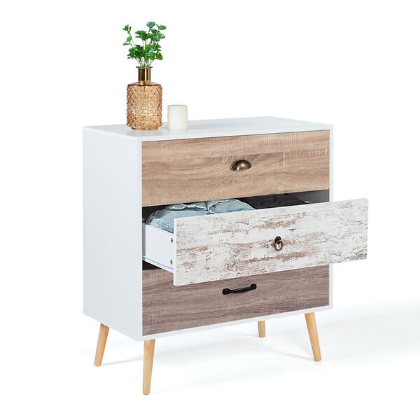 ID MARKET - Commode 3 tiroirs BAHIA 75 cm scandinave - large
