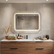 KIAMAMI VALENTINA - Miroir Avec Cadre En Verre Moulé Ondulé Blanc Et Éclairage À Led 94X68 - vignette