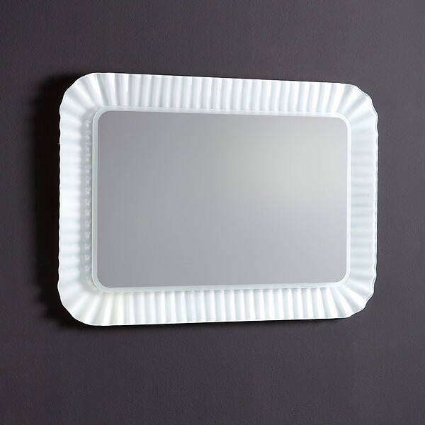 KIAMAMI VALENTINA - Miroir Avec Cadre En Verre Moulé Ondulé Blanc Et Éclairage À Led 94X68 - large