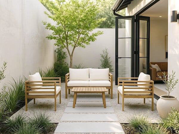 HABITAT ET JARDIN - Salon de jardin en bois avec coussins inclus "Beckham" - 4 places - Beige - large
