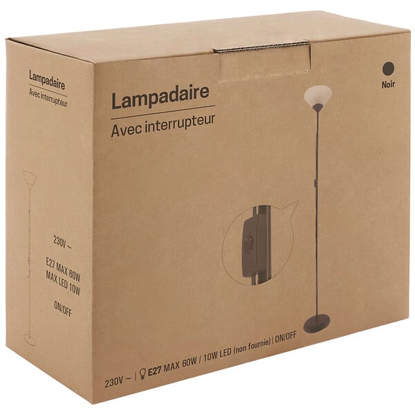 GEFOM - Lampadaire sans liseuse noir 180 cm - large