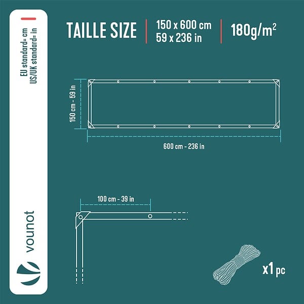 VOUNOT - Bâche de Protection en Polyéthylène resistant et impermeable 180g/m² blanche 1.5x6m - large