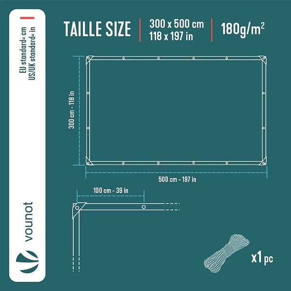 VOUNOT - Bâche de Protection en Polyéthylène resistant et impermeable 180g/m² bleu 3x5m - large