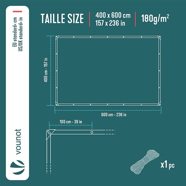 VOUNOT - Bâche de Protection en Polyéthylène resistant et impermeable 180g/m² bleu 4x6m - large