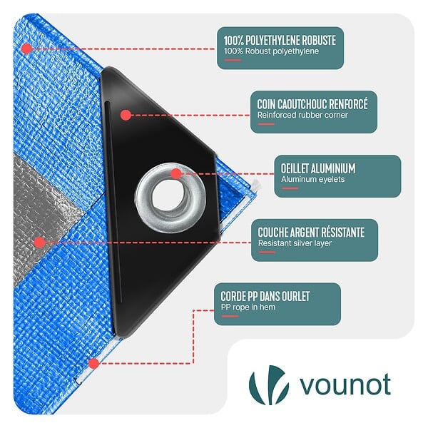 VOUNOT - Bâche de Protection en Polyéthylène resistant et impermeable 180g/m² bleu 6x8m - large