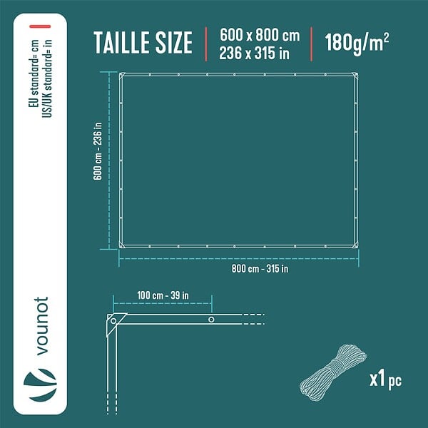 VOUNOT - Bâche de Protection en Polyéthylène resistant et impermeable 180g/m² bleu 6x8m - large