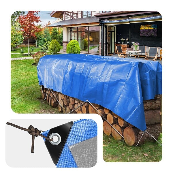 VOUNOT - Bâche de Protection en Polyéthylène resistant et impermeable 180g/m² bleu 6x8m - large