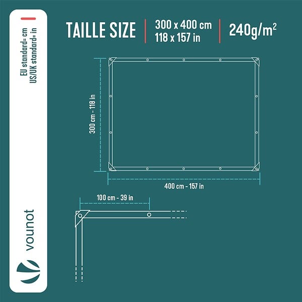 VOUNOT - Bâche de Protection en Polyéthylène resistant et impermeable 240g/m² bleu 3x4m - large