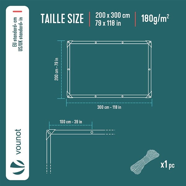 VOUNOT - Bâche de Protection en Polyéthylène resistant et impermeable 180g/m² bleu 2x3m - large