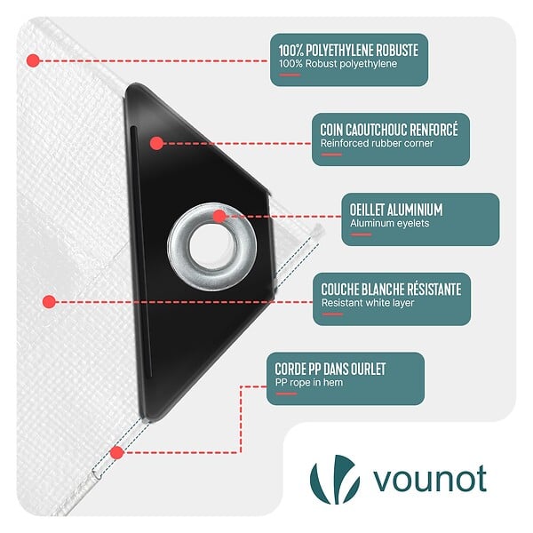 VOUNOT - Bâche de Protection en Polyéthylène resistant et impermeable 180g/m² blanche 3x4m - large