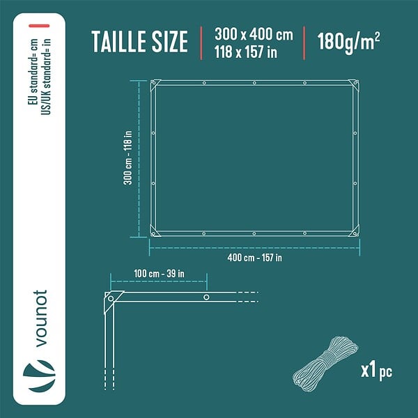 VOUNOT - Bâche de Protection en Polyéthylène resistant et impermeable 180g/m² bleu 3x4m - large