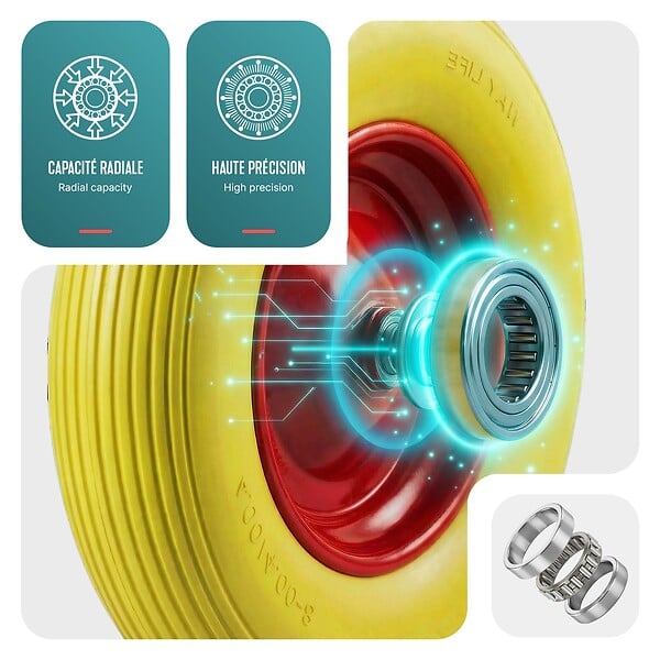 VOUNOT - Lot de 4 Roue increvable 4.80/4.00-8 en PU pour brouette diable alesage 20mm 392x92 mm Jaune - large