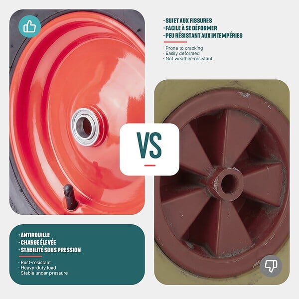 VOUNOT - Roue gonflable robuste 4.80/4.00-8 pour chariot brouette alesage 20mm 400x85mm rouge - large