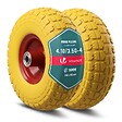 VOUNOT - Lot de 2 Roue increvable 3.5-4 en PU pour brouette diable alesage 16mm 260x85mm Jaune - vignette