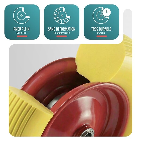 VOUNOT - Lot de 2 Roue increvable 4.80/4.00-8 en PU pour brouette diable alesage 20mm 392x92 mm Jaune - large