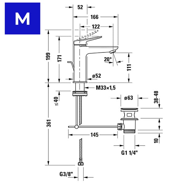 DURAVIT - Mitigeur lavabo Wave M avec vidage bronze brossé - large