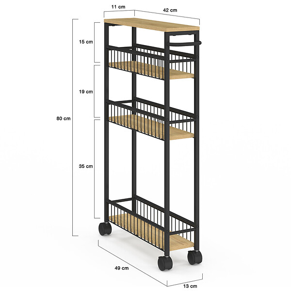 ID MARKET - Desserte de cuisine gain de place DETROIT 4 niveaux sur roulettes design industriel - large