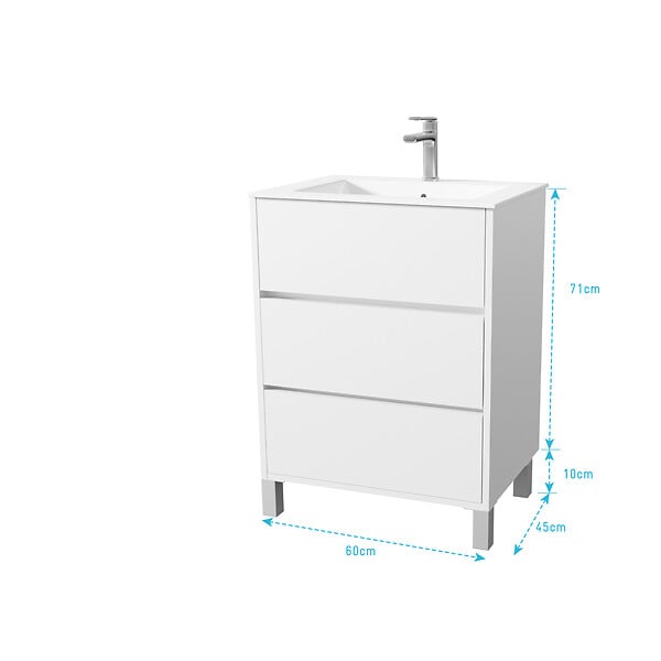 AURLANE - Pack Meuble Salle de Bains 60 cm Laqué Blanc, 3 tiroirs avec Vasque Céramique - XENOS - large
