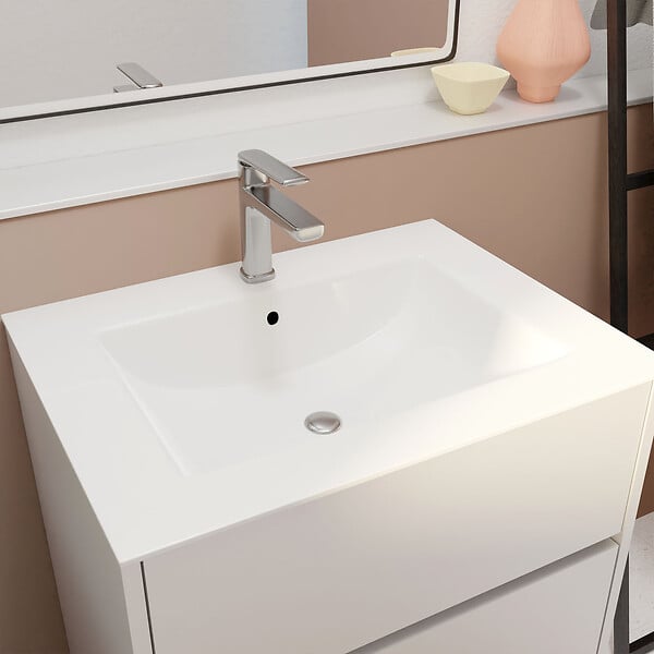 AURLANE - Pack Meuble Salle de Bains 60 cm Laqué Blanc, 3 tiroirs avec Vasque Céramique - XENOS - large